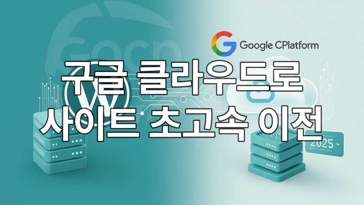 워드프레스 웹사이트가 안정적으로 구글 클라우드 플랫폼(GCP)으로 이전되는 모습을 시각화한 이미지, 데이터 흐름과 클라우드 환경의 효율성을 강조.