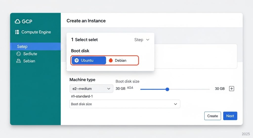 구글 클라우드 플랫폼(GCP) Compute Engine에서 워드프레스용 가상 머신(VM) 인스턴스를 생성하는 과정의 스크린샷.