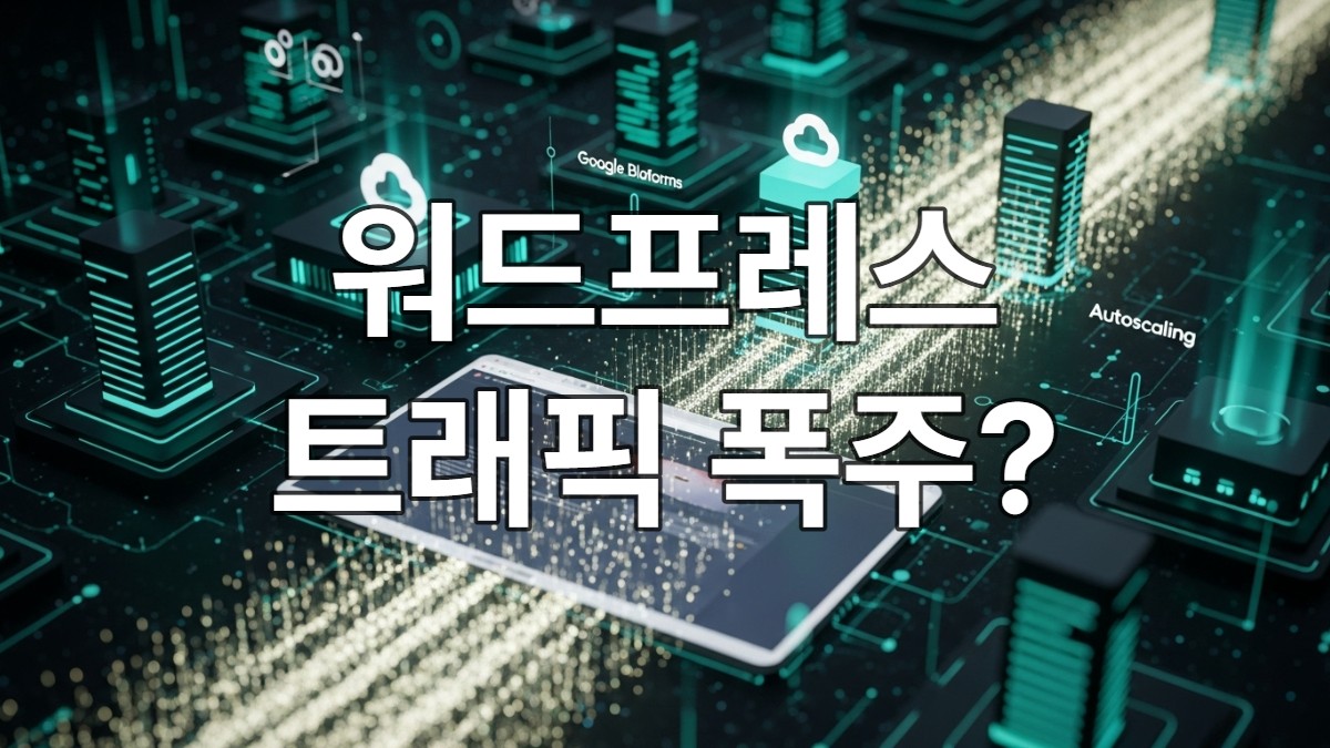 구글 클라우드의 오토스케일링과 로드밸런싱이 트래픽이 폭주하는 워드프레스 웹사이트를 안정적으로 처리하는 모습