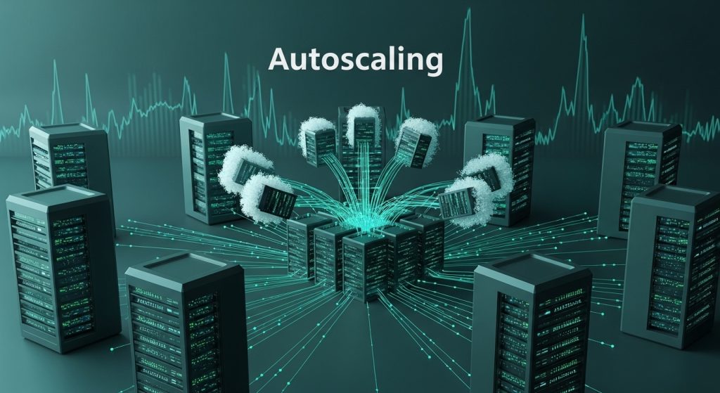 트래픽 변화에 따라 서버 인스턴스가 자동으로 늘어나거나 줄어드는 오토스케일링 개념도