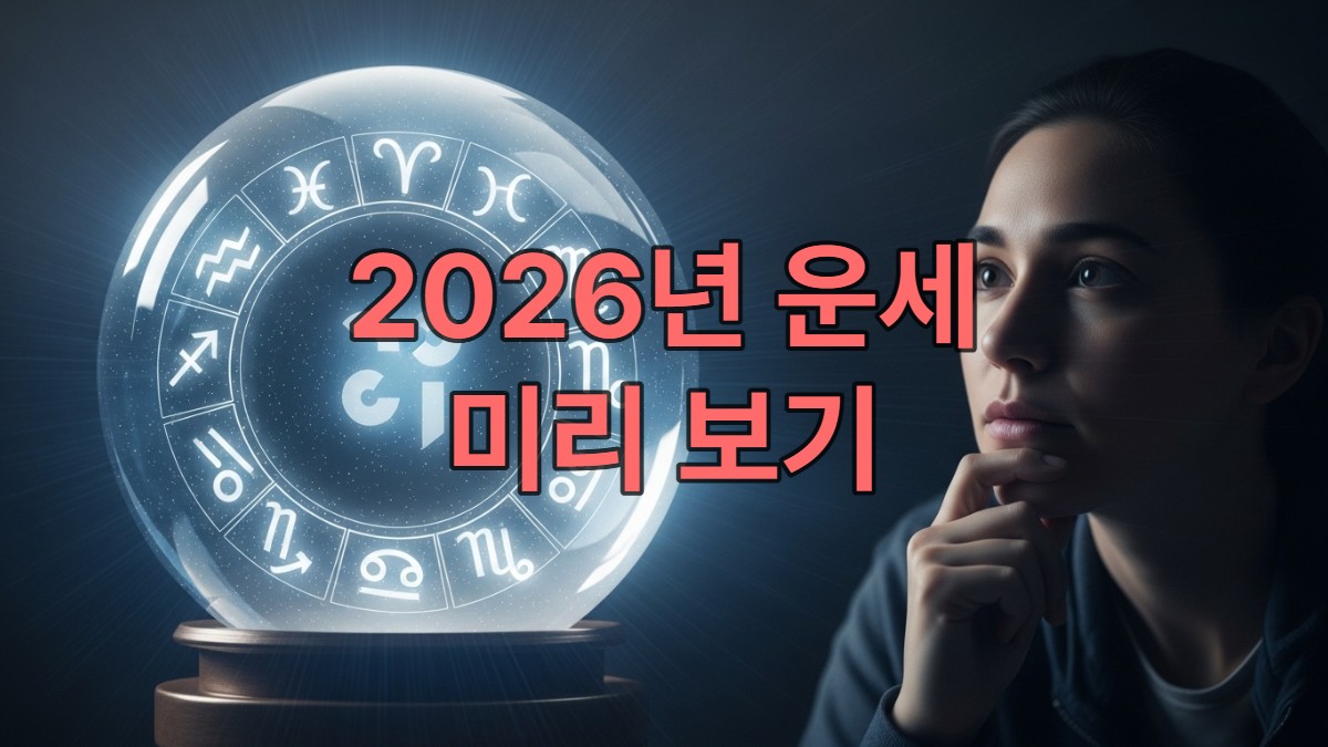 푸른빛 크리스탈 볼을 바라보며 2026년 신년운세를 예측하는 사람의 모습