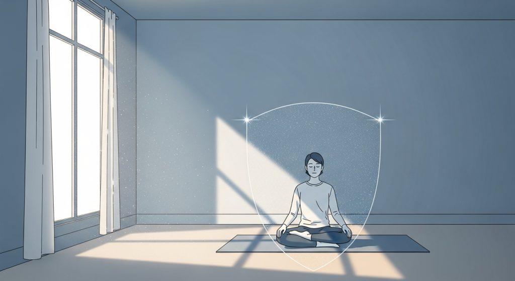 평화로운 공간에서 요가와 스트레칭으로 건강을 챙기는 사람