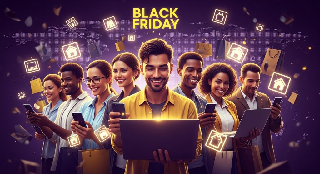 2026년 블랙프라이데이 해외 직구를 하는 다양한 사람들이 할인 상품을 둘러보는 모습.