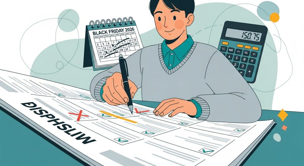 블랙프라이데이 위시리스트를 작성하고 가격을 비교하며 현명하게 소비 계획을 세우는 모습