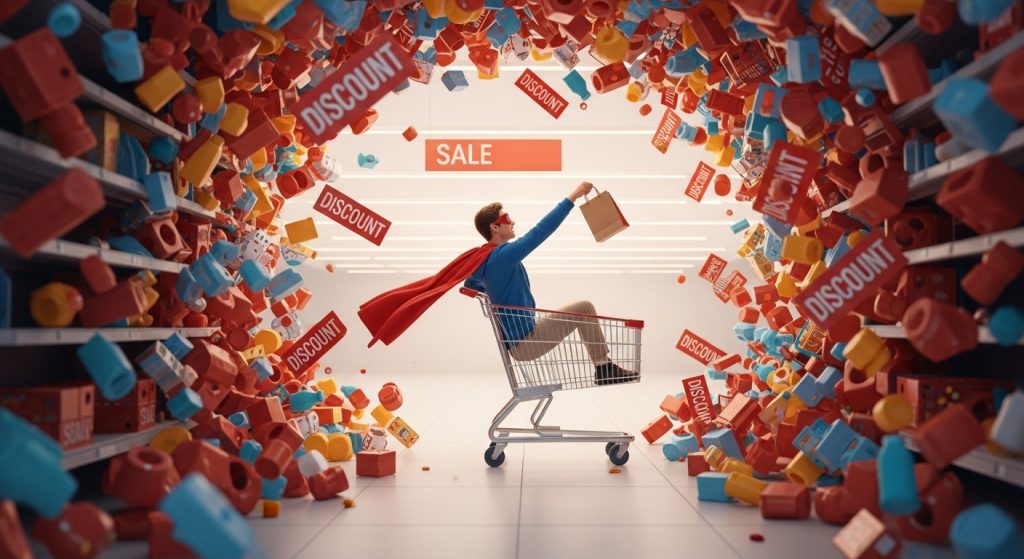 블랙프라이데이 혼란 속에서 현명하게 쇼핑하고 있는 사람의 모습