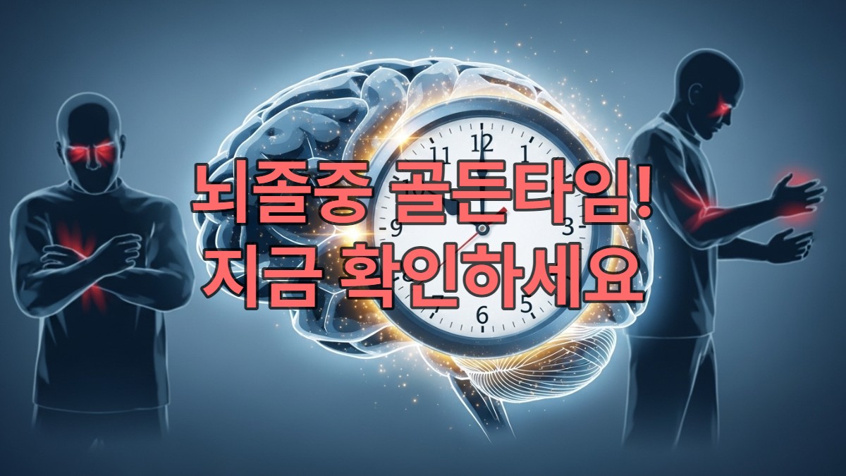 뇌졸중 골든타임을 상징하는 빛나는 뇌와 시계, 응급 상황을 나타내는 배경 이미지가 담긴 그림