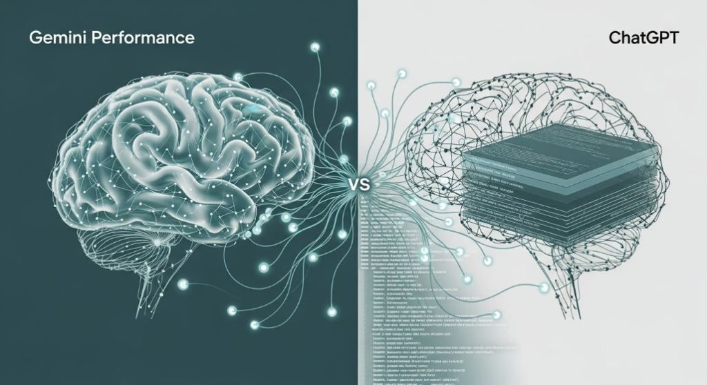 제미나이와 챗GPT의 복잡한 추론 능력을 시각화한 비교 이미지.