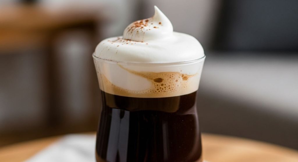 진한 커피 위에 부드러운 크림이 풍성하게 올라간 우아한 아인슈페너의 모습.