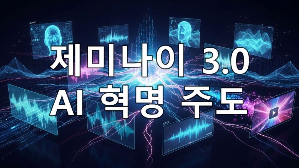 2025년 AI 혁명을 주도하는 제미나이 3.0의 발전된 인공지능 기술을 상징하는 추상적인 이미지
