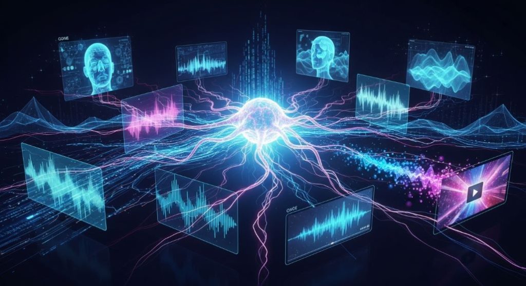 2025년 AI 혁명을 주도하는 제미나이 3.0의 발전된 인공지능 기술을 상징하는 추상적인 이미지