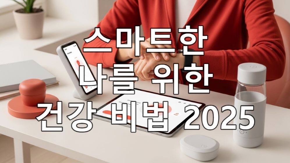 2025년 스마트워치와 태블릿으로 건강 데이터를 관리하며 셀프 메디케이션을 실천하는 현대인의 모습.