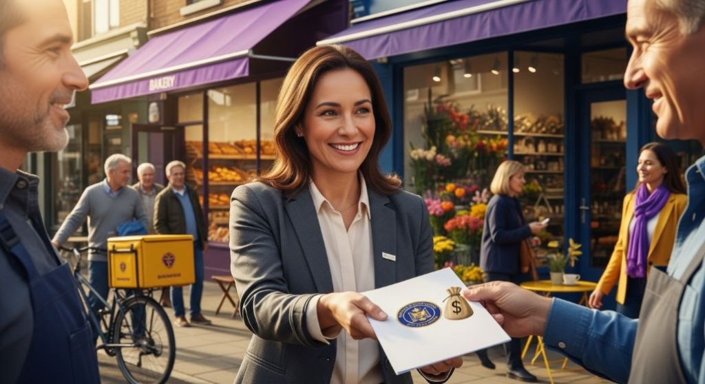 정부 지원을 받아 인건비 부담을 줄이는 자영업자의 희망찬 모습