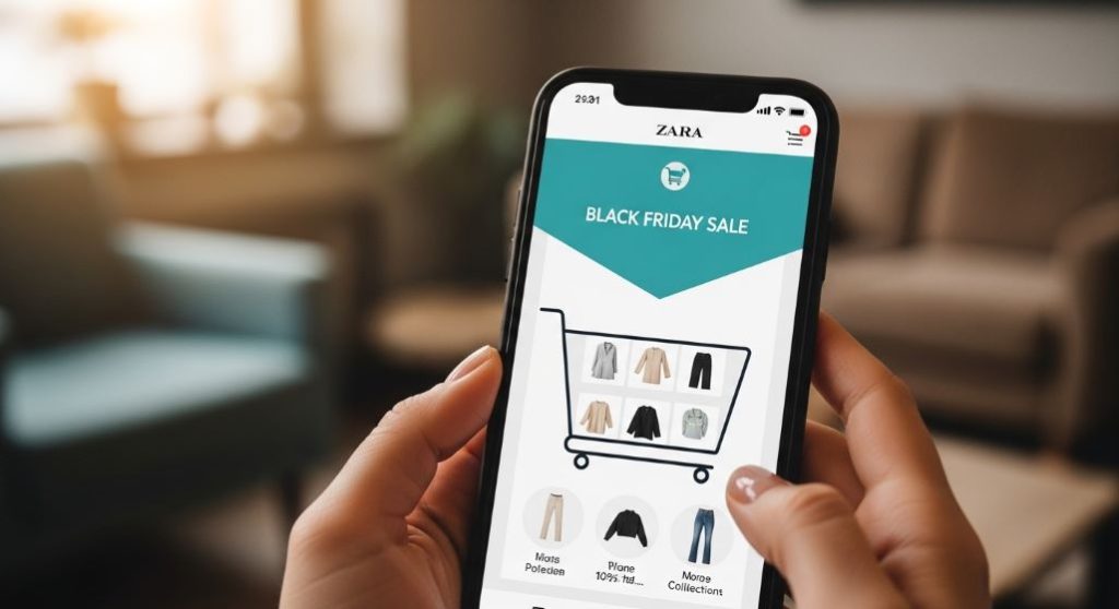 자라 앱에서 블랙프라이데이 세일 알림을 확인하는 스마트폰 화면