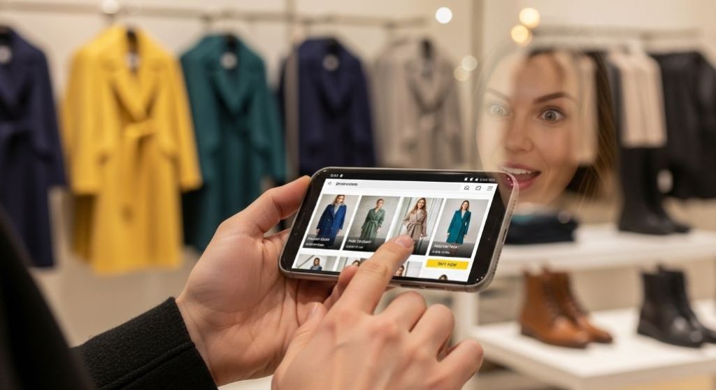 무신사 앱으로 블랙프라이데이 세일 상품을 빠르게 확인하며 현명하게 쇼핑하는 모습.