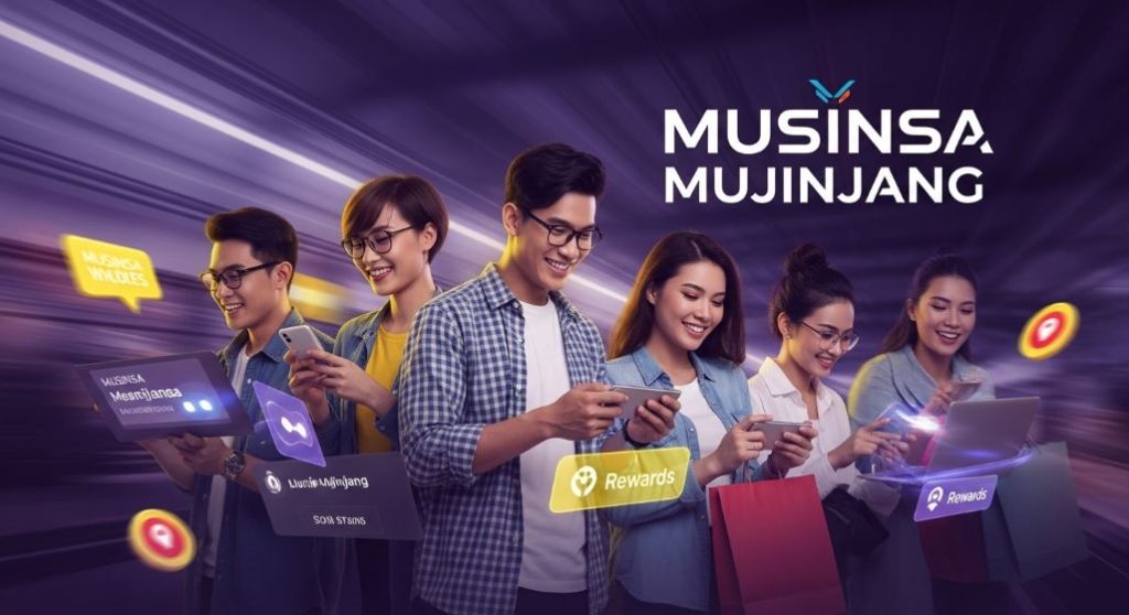 무신사 무진장 블랙프라이데이 로고와 함께 스마트폰으로 쇼핑하는 트렌디한 젊은이들이 활기찬 모습으로 다양한 의류를 구매하는 이미지.