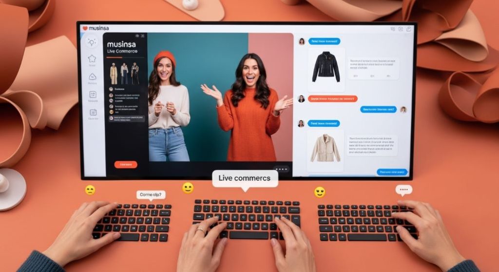 무신사 라이브 커머스 방송을 시청하며 댓글 이벤트에 참여하는 모습