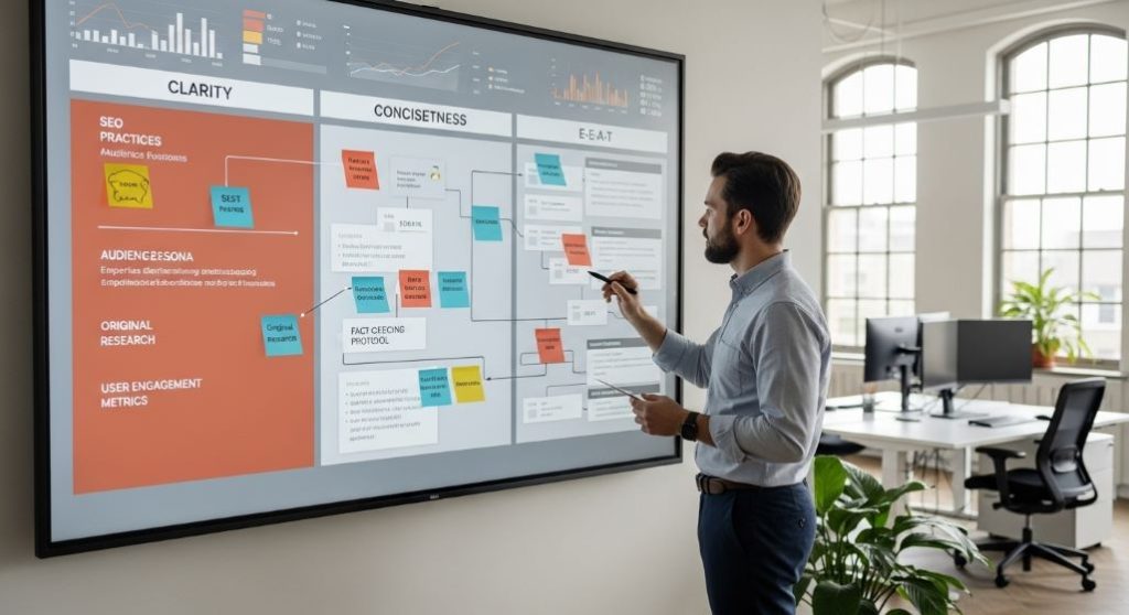 콘텐츠 마케터가 AI에 최적화된 정보를 구조화하는 모습