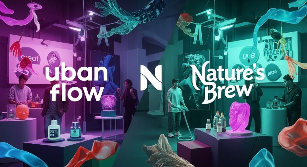 서로 다른 두 브랜드가 협업하여 만든 생동감 넘치는 팝업 스토어. 소비자들이 특별한 제품과 예술적인 공간에서 즐거운 경험을 나누는 장면을 담았습니다.